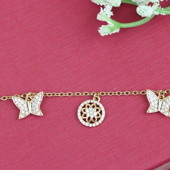 "Dainty Rose Gold Butterfly & Floral Charm Bracelet, XPBL0761 - Picture 9 of 12